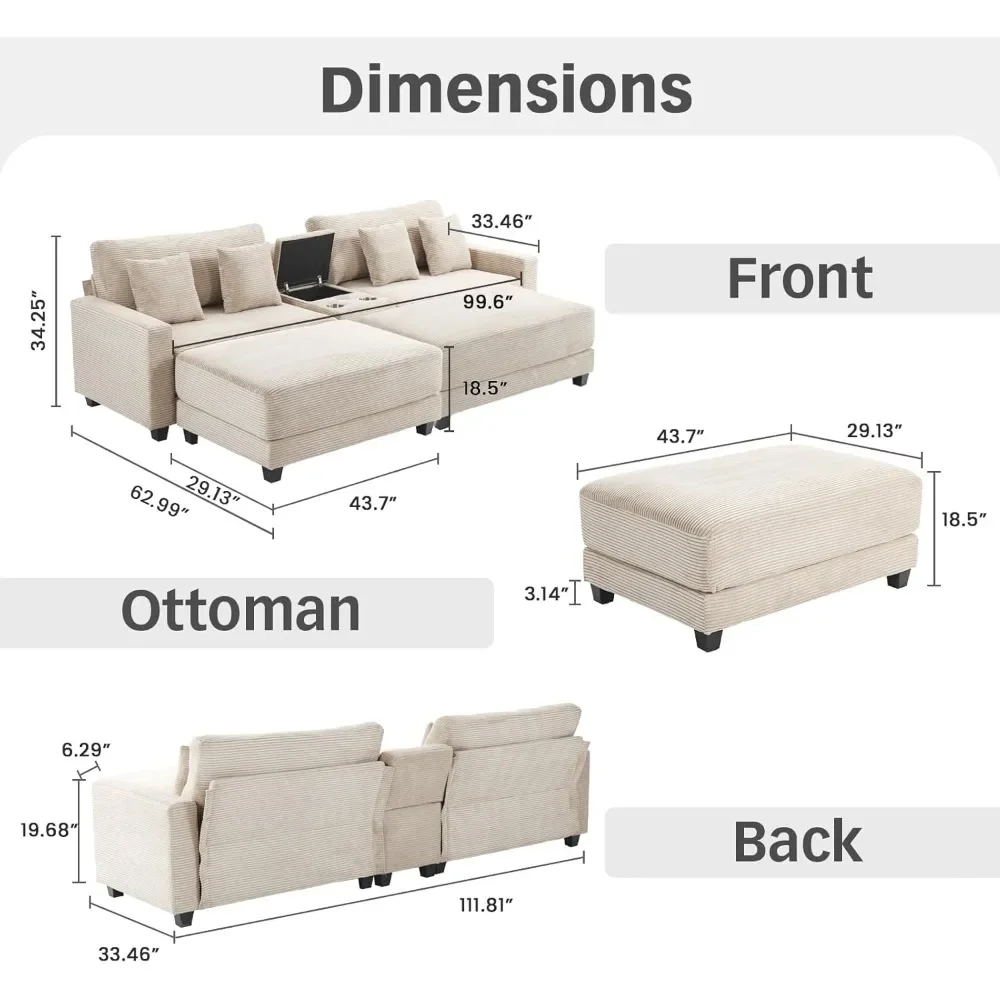 Oversized Loveseat with 2 Ottomans, 112