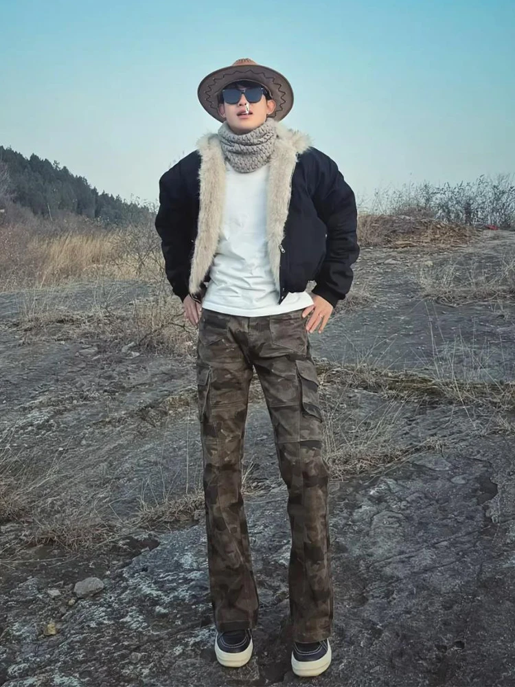 

Redfire Camouflage Workwear Jeans Men's Straight Leg American Retro Spring Autumn Cleanfit Jeans High Waist Zipper Fly Casual