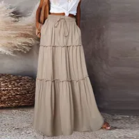 Women long skirt Fashion Solid Color Long Skirts Elastic Waist faldas Loose Casual High Waist saia Versatile Half-Body Dress 3