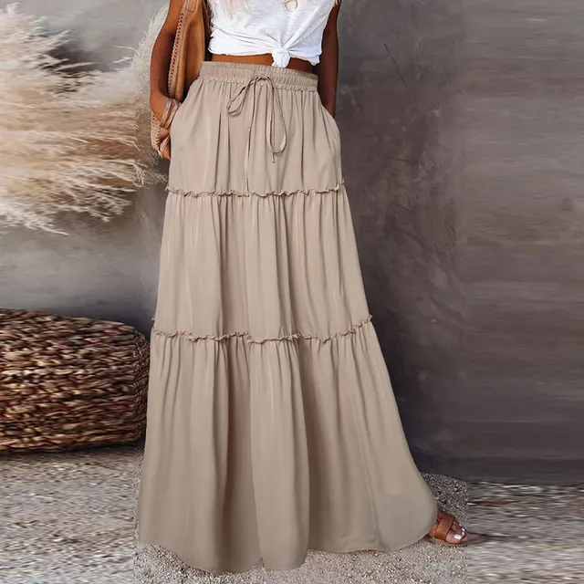 Women long skirt Fashion Solid Color Long Skirts Elastic Waist faldas Loose Casual High Waist saia Versatile Half-Body Dress 3 Women Long Skirt Fashion Solid Color – view 3