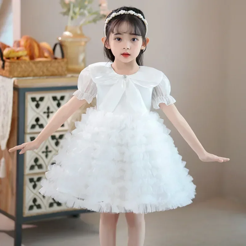 Girls' Princess 2023 Summer New High end Fashionable Fluffy Children's Short sleeved Baby Dress Trend