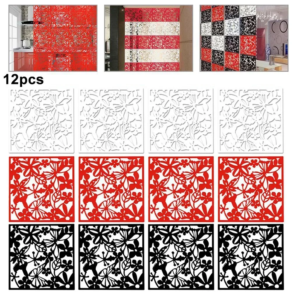 

12PCS Hanging Room Divider 40x40CM Plastic Hollow Screen Curtain Panel Waterproof Partitions For Home Hotel DIY Decoration