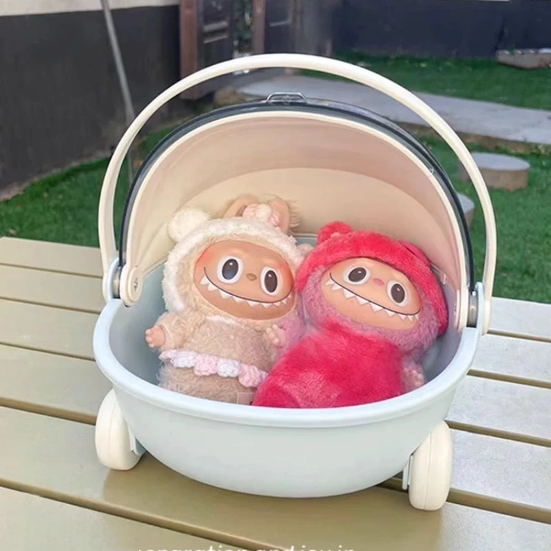 Geschikt voor Labubu Pop Wieg 17 cm V1 V2 V3 Opvouwbare Draagbare Draaibank Labubu Slapen Auto DIY Kleding Accessoires Speelgoed geschenken