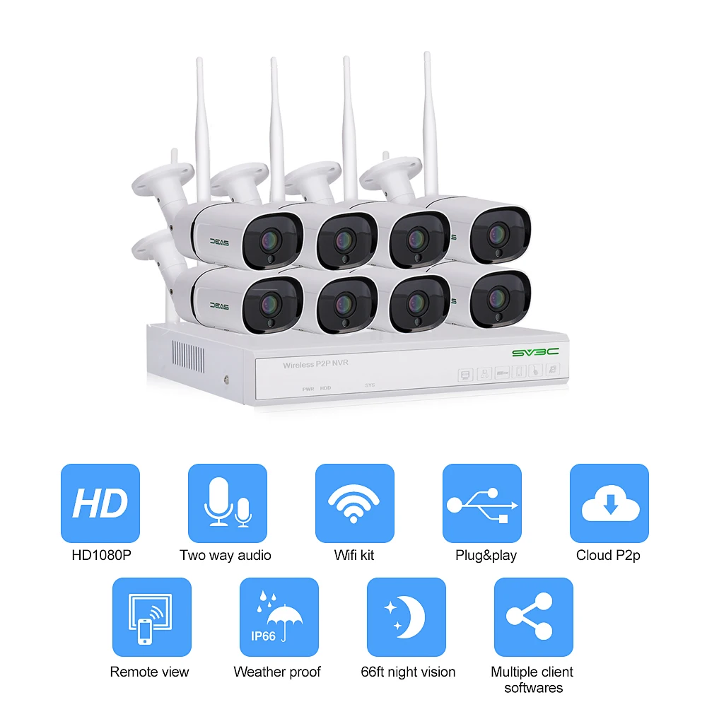 8 Channel Remote Monitoring Complete CCTV Set 1080P NVR Kit With 8 Surveillance Wireless Cameras System