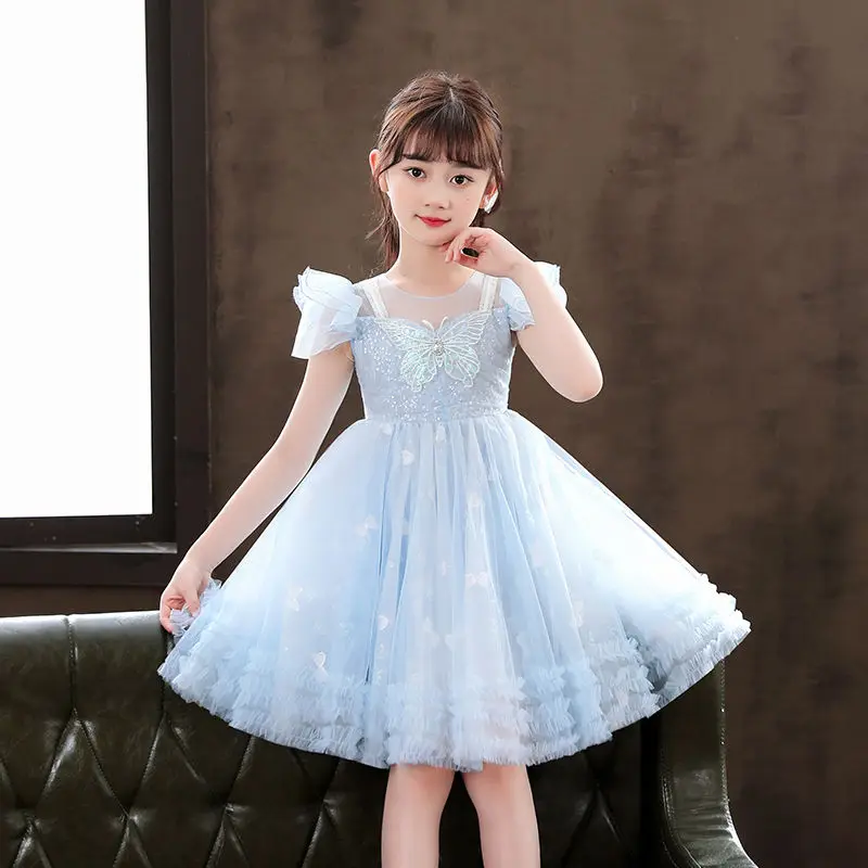 Girls Party Dress Summer Elegant Princess Dress Cute Butterfly Dress And Bow  1-11 Years Kids Birthday Party Clothes