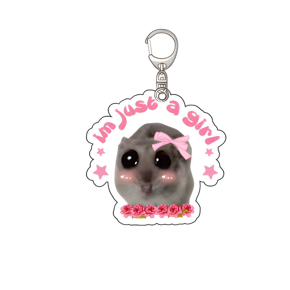 Fun Meme Im Just A Girl Sad Hamster Acrylic Key Chain Keychains Ring for Accessories Bag Funny Pendant Keyring Jewelry Fans Gif