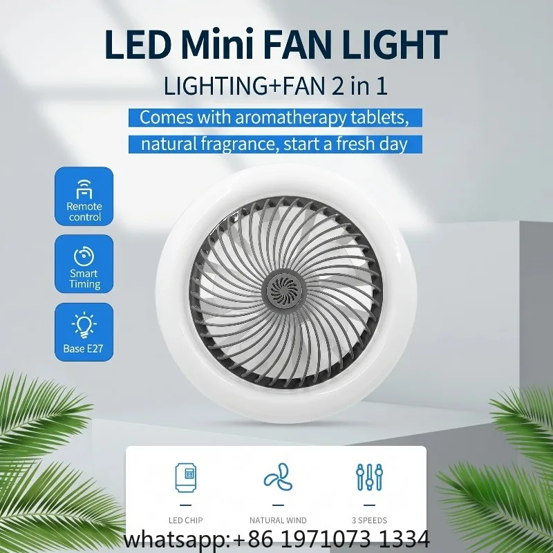 E27 LED Mini Fan Light Aromatherapy Detachable Smart Remote 3-Speed Timer Ceiling Fan Lamp for Bedroom Living Room