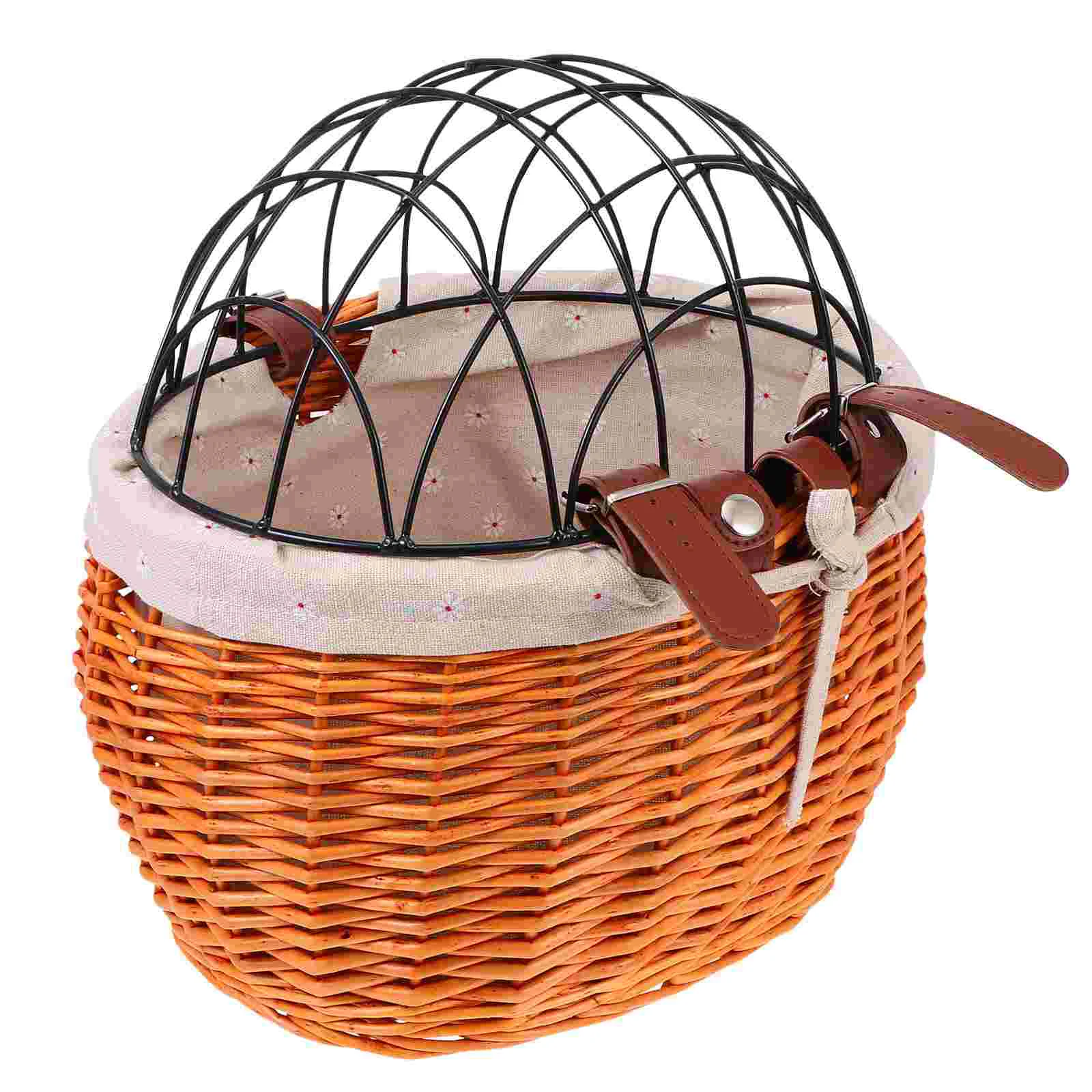 

Rattan Bicycle Basket Pet Dog Carrier for Bike Accessory Storage Container Sturdy Front Child