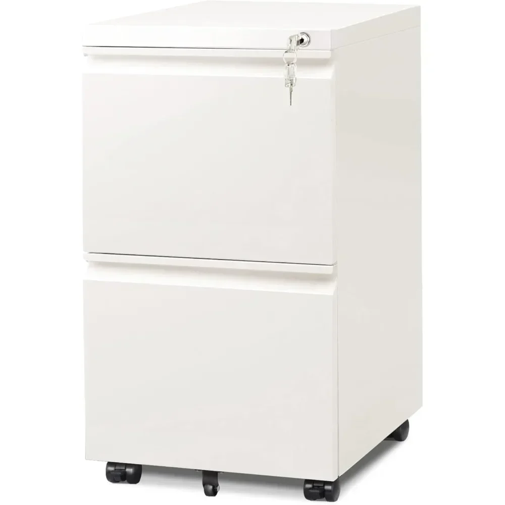 2 Drawer Mobile File Cabinet with Lock, Commercial Vertical Cabinet, White