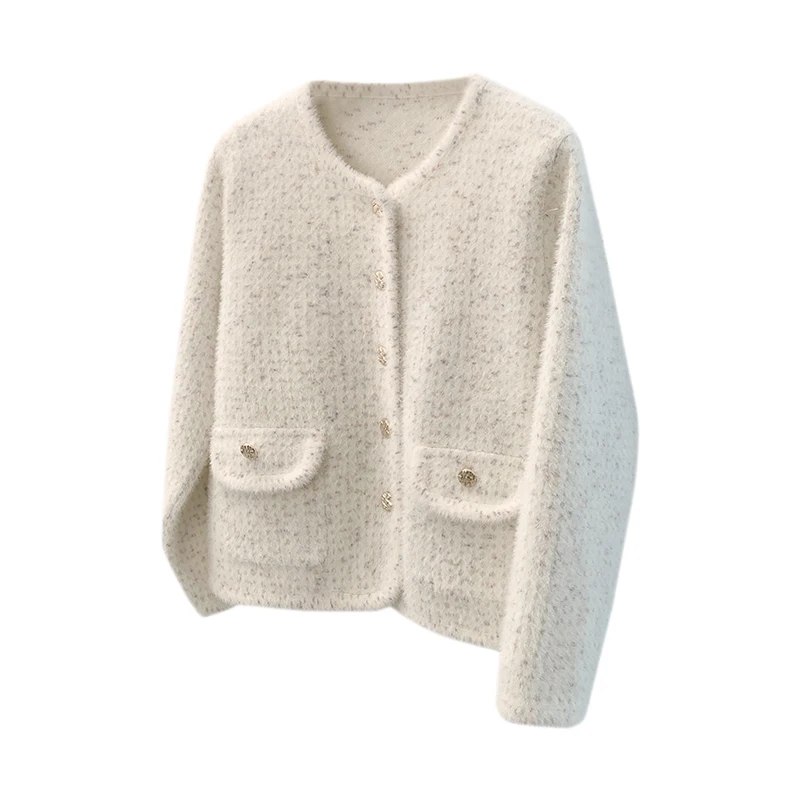 

Faionable Metal Bule round Ne Long Sve Knitted ort Coat Women's Winter Outerwear Small Fraance Sle Regular Thi...