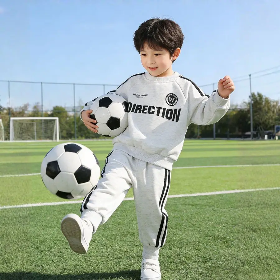 Zweiteiliges Trainingsanzug-Set für Kinder, lässiges Langarm-Sweatshirt und Jogginghose für Kleinkinder, Jungen und Mädchen, Sportbekleidungs-Outfit mit Seitenstreifen