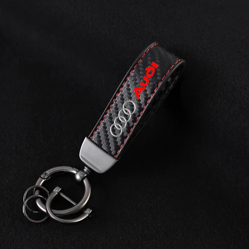 Car Emblems Keychain Leather Carbon Fiber Keyring Anti-lost Pendant for Audi Q2 Q3 Q3 Q4 Q5 Q6 Q7 Q8 S6 SQ2 TTS Auto Accessories