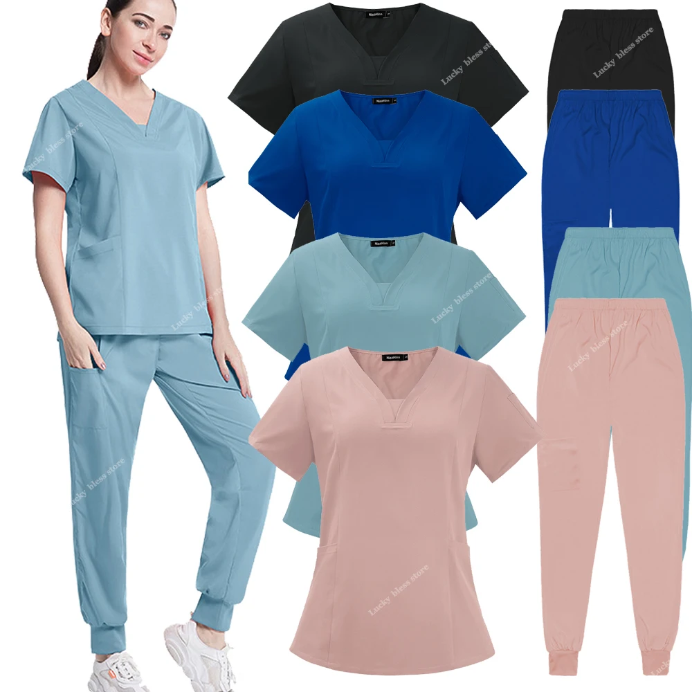 Uniformi chirurgiche Set Scrub donna infermiera medica salone di bellezza abbigliamento da lavoro Scrub clinici Top + pantalone Spa medico tuta