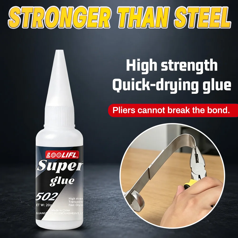 Loolifl-502-20Ml Instant Transparent Cyanoacrylate Medium Thick Viscosity Adhesive, Food-Safe Ca Glue for Shoe Repair, Leather, Ceramics, Plastic, Glass, Metal, Aquariums, Rubber, Pottery, Model Crafts view 4