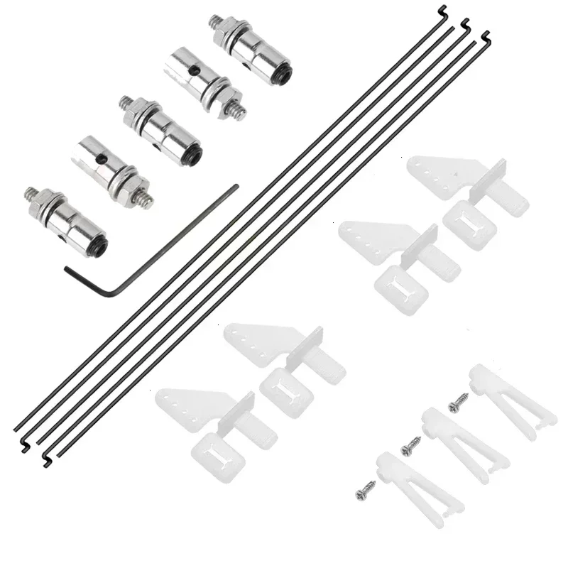 RC aircraft control horn 20x11mm+1.2x21mm U-clip+pushrod connector,connect rod stopper 1.3mm,1.2x180mm steel Z-shaped pushrods