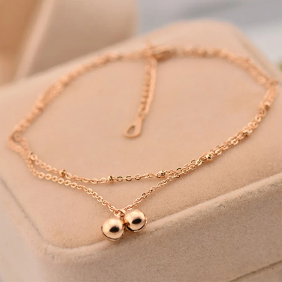 Fashion Beach Jewlery Anklet Circle Bell Pendant Plated Metal Chain with Extended Chain for Women Girls Gift