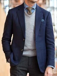 Blazer Hombre Casual Blazer Masculino Custom Made Blazers For Men Blazer Light Navy Texutre Single Breasted Suit High Quality