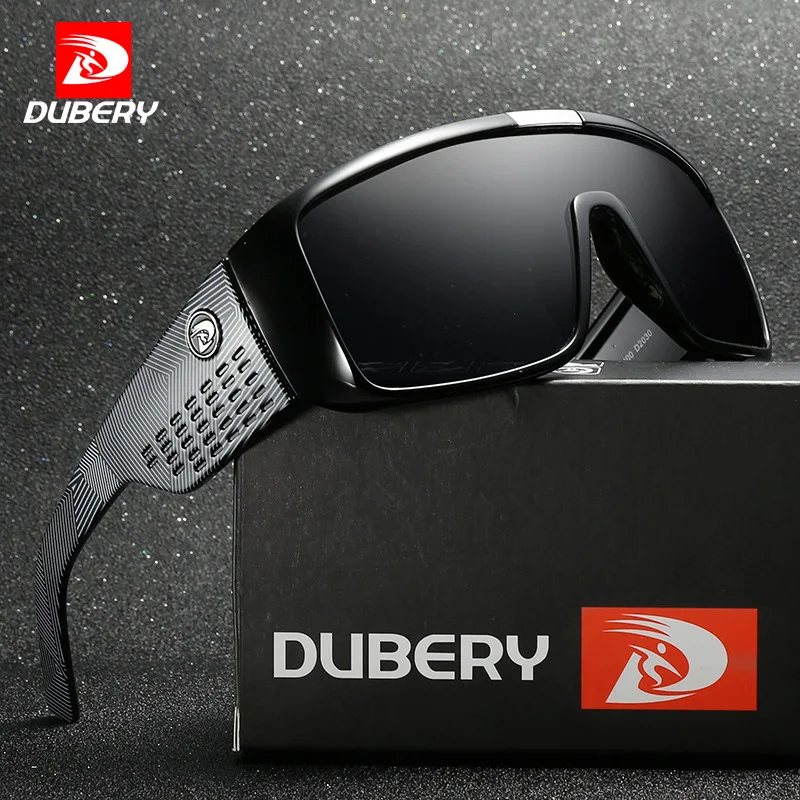 DUBERY Men's Sunglasses All Black Shades with Original Box New Practical Design of Wide Eyewear Leg Women UV Protective Glasses