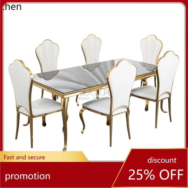 

HXL Thickened Tempered Glass Gold Dining Table Hotel Wedding Dining Table