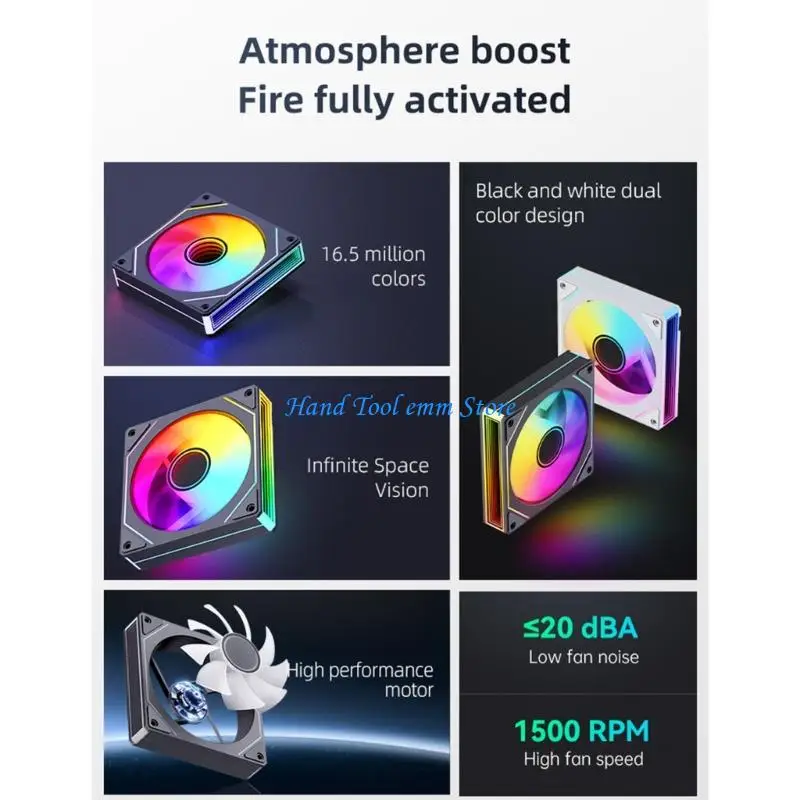 H37F PWM ARGB Case Fan 2 Pack, 120mm Computer Cooling Fan with 4-Pin PWM and 5V 3-Pin ARGB for Daily Desktop