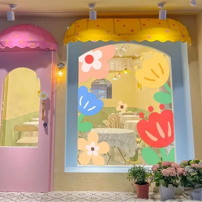 Europe Flowers Pictures Wall Sticker Colorful Printing Bathroom Door Kitchen Shops Glass Window Display Cartoon Films Decoration