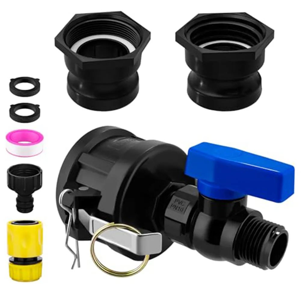 IBC Tote Hose Adapter for 275-330 Gallon Tanks with 3/4 Inch Ball Valve 2 Inch Cam Lock and Leak-Resistant Seal