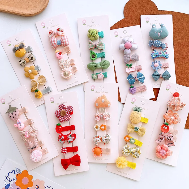 5Pcs/set Baby Cute Bows Princess Flower Fabric Hairpin Hair Pins Clip Small Mini Korean Headdress Accessories for Girls Kids