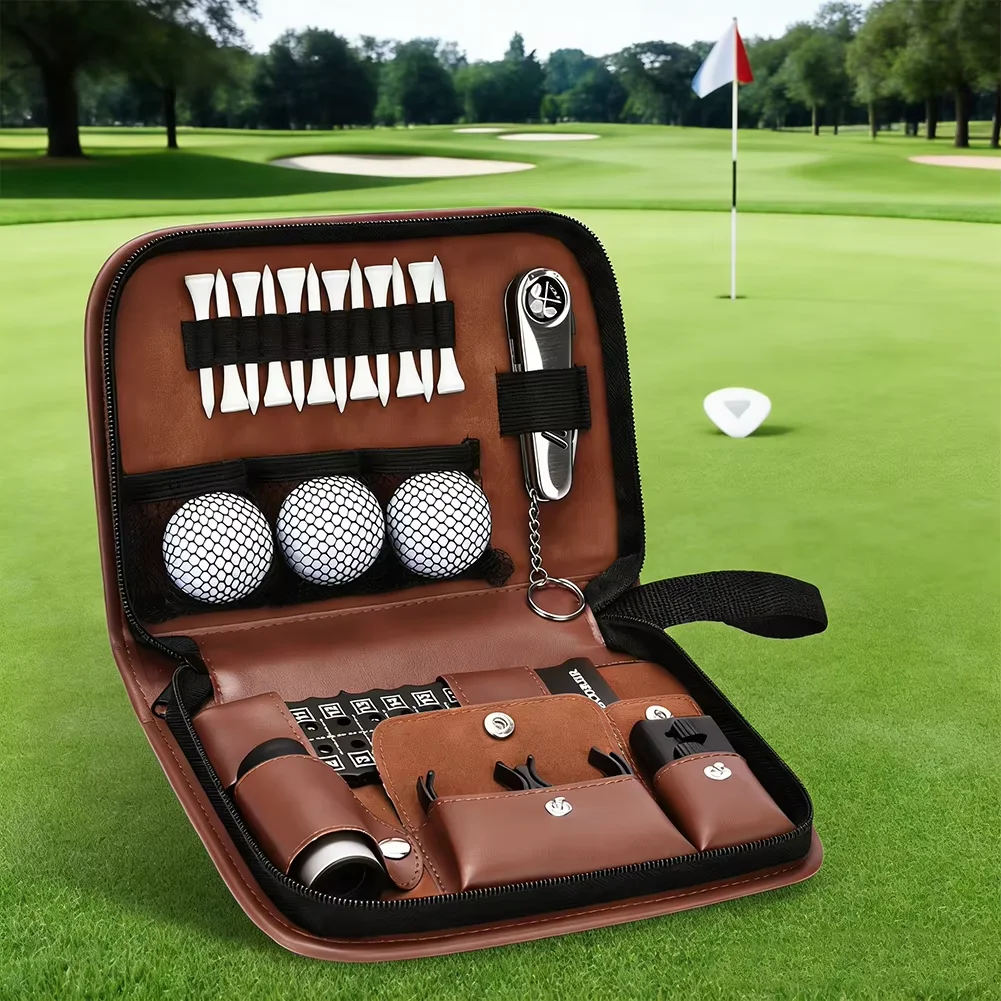 Outdoor Golf Accessory Set Large Capacity Water‑Repellent PU Leather Golf Storage Bag Portable Golf Tool for Golf Sports Gift