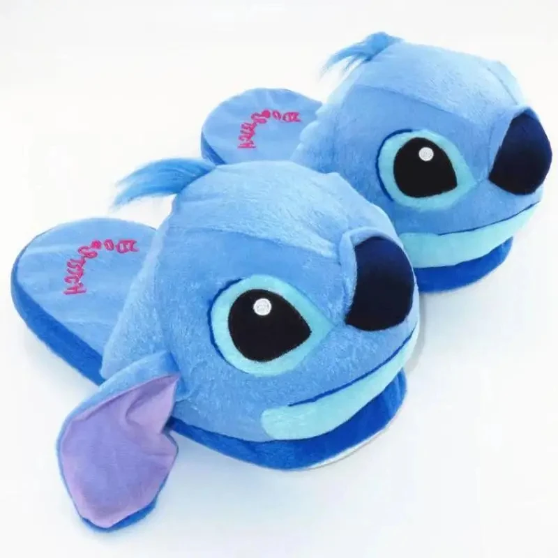 Kawaii Miniso Stitch Anime Cartoon Plush Home Slippers Winter Blue Keep Warm Doll Dormitory Indoor Baotou Cotton Shoes Wholesale