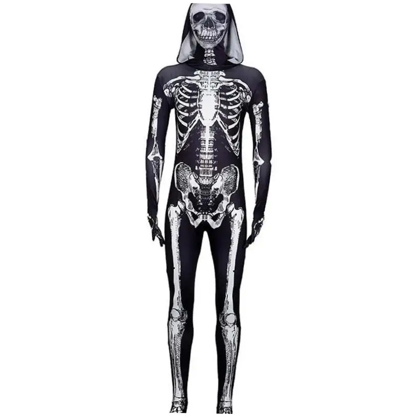 loween Cosplay Skeleton Onesie Tights Body Women's Ethnic Costume Stage Wear loween Par Outfit Skeleton Design