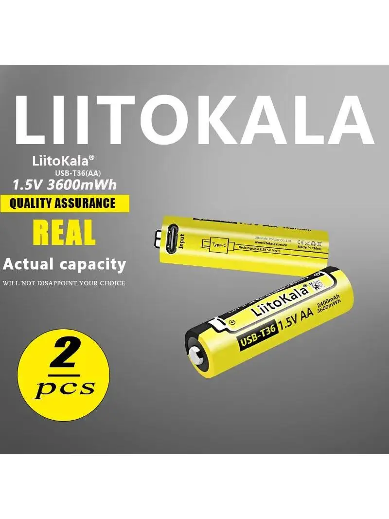 2 szt. LiitoKala USB-T36 AA akumulatory 1.5V 2400mAh akumulator litowo-jonowy do zdalnie sterowanej myszy elektryczna bateria do zabawek — zdjęcie 2