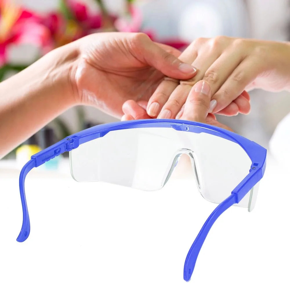 Blue Color Nail Art Anti UV Glasses Lightweight Unisex Frame Dust Proof Goggles Adjustable Temples Retractable Arm