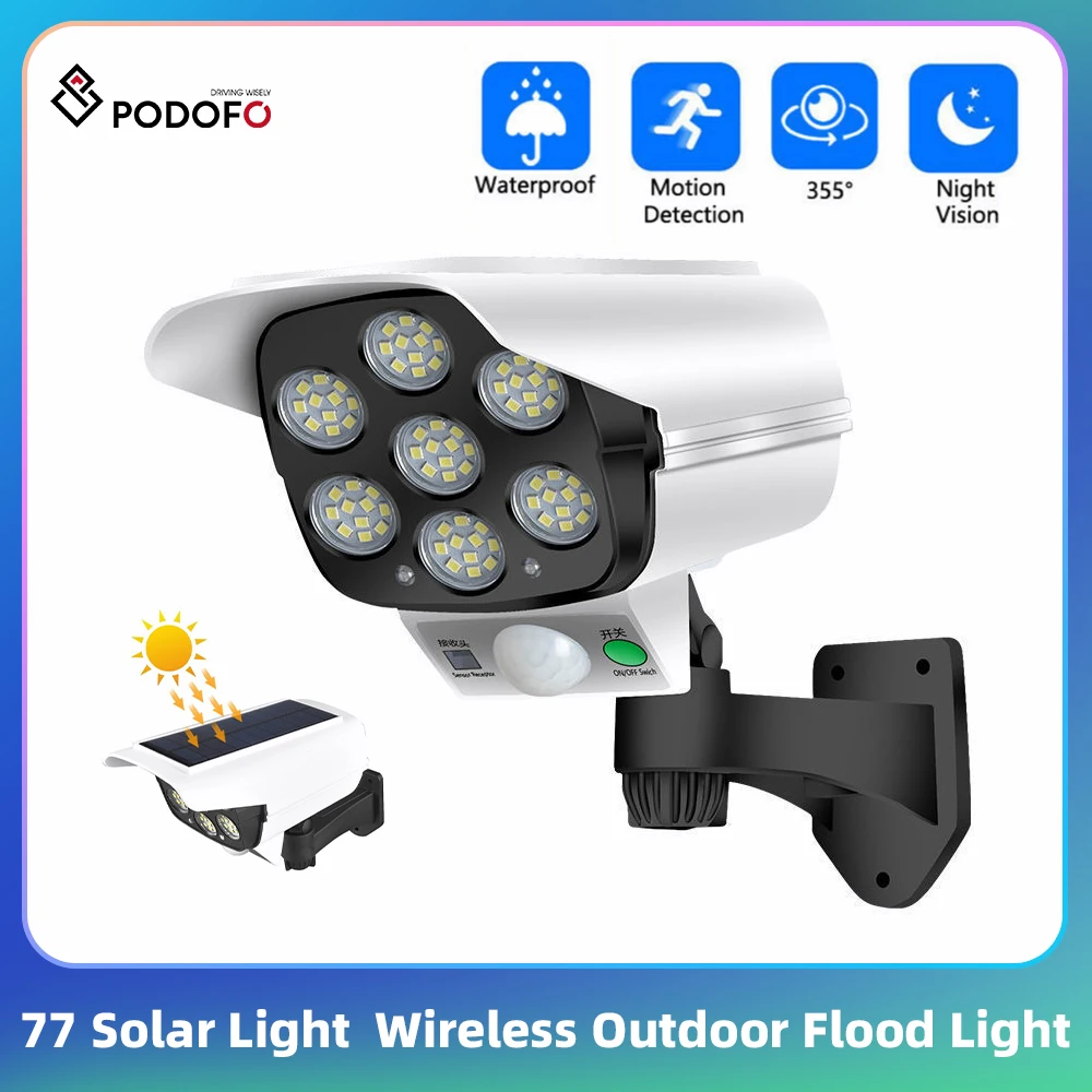 Podofo 2-in-1 Solar Security Light PIR Motion Sensor LED Solar Wall Lamp Outdoor Courtyard Waterproof Wall Light Motion Sensor