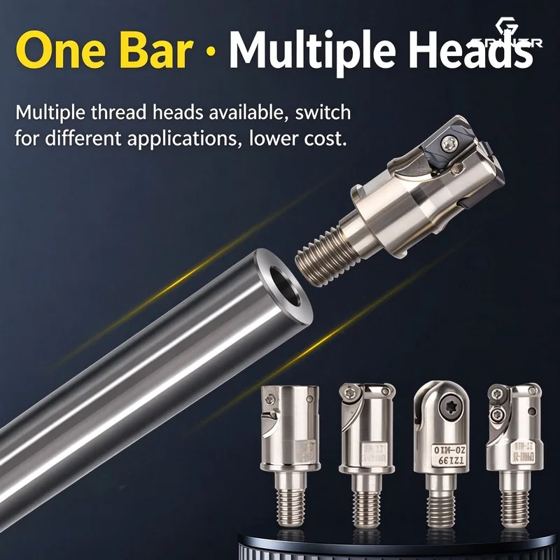 GRINER Solid Carbide Anti-Vibration Milling Shank Internal Thread Locking Milling Cutter Holder Extended Length Boring Bar for C