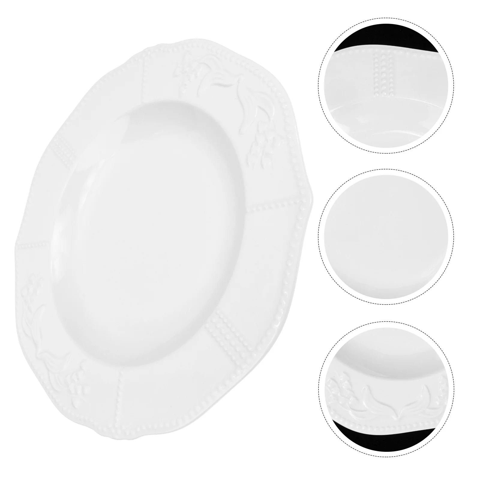 

Dinner Plates Porcelain White Party Food Cake Platters Embossed Dinnerware Serving