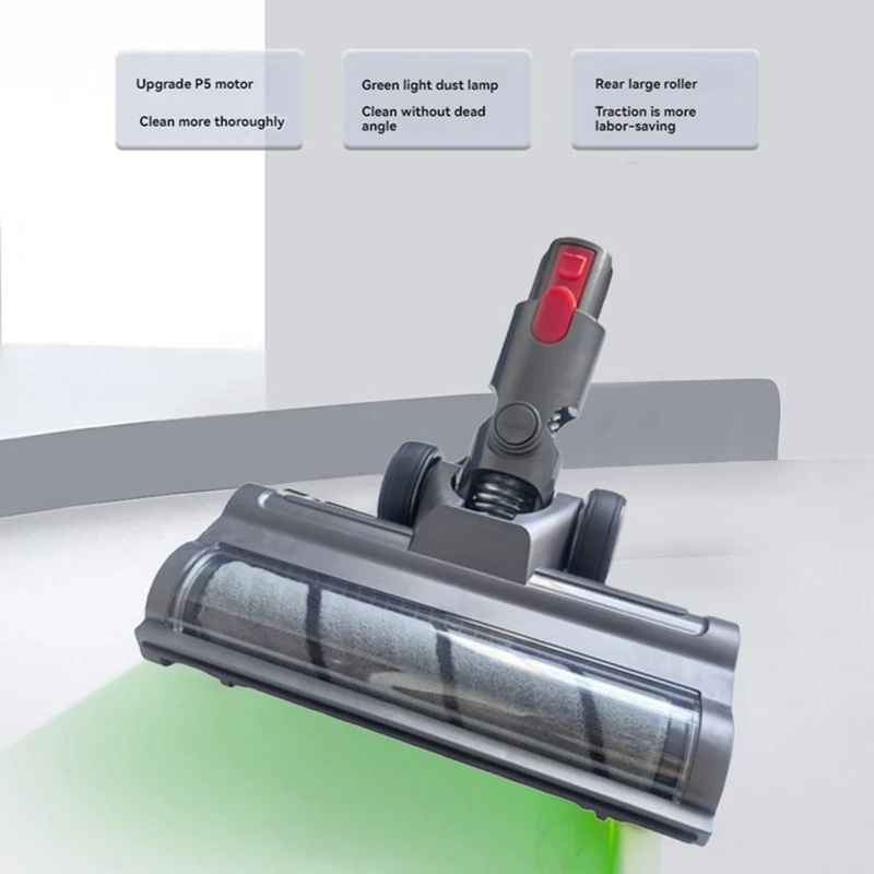Accesorio para aspiradora Dyson V7, V8, V10, V11, V15, cabezal de cepillo de rodillo suave con luces LED para polvo con bloqueo de interruptor