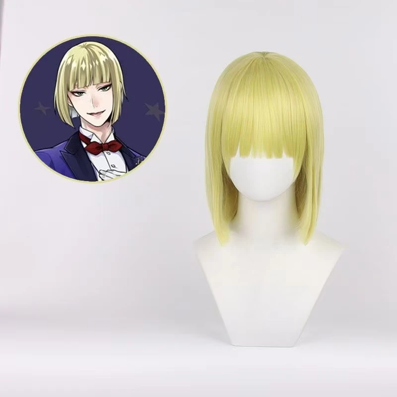 

Аниме Rook Hunt косплей парик Мужчины Короткий желтый парик Термостойкие синтетические парики с розовой сеткой Хэллоуин Карнавальная вечеринка Реквизит Парики