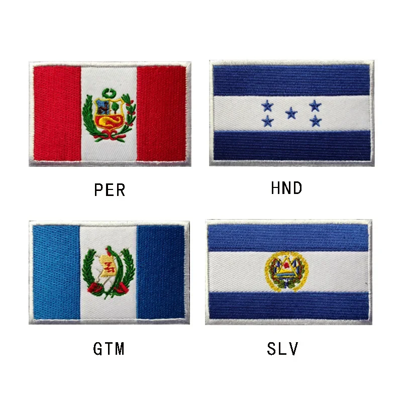 Peru Honduras Guatemala El Salvador Flag Embroidery Patches Military Cloth American Countries Stickers Hat Hook&Loop Appliques