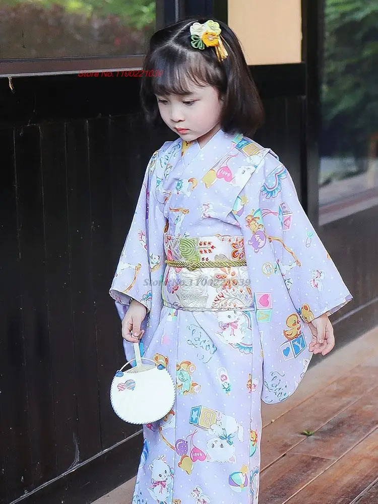 

2024 children japanese kimono dress national flower print yukata bathrobe kimono clothing haori japan uniform cosplay costume