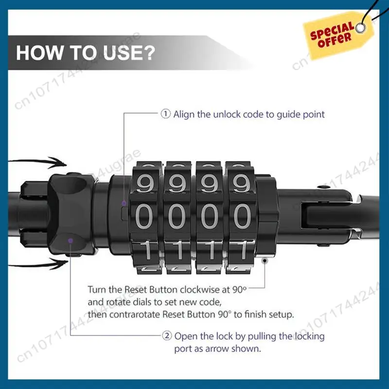-A15I 1 PCS Combination Locks, 4-Digit Heavy Duty Carabiner Clips Black D-Shaped Code Lock For Looped Bike Security Cable Lock
