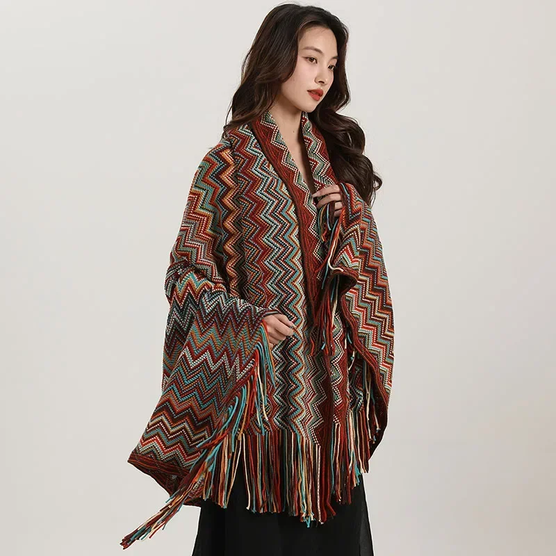 Bohemian Wavy Fringe Shawl Fashion Multifunctional Sofa Cover Blanket for Spring Autumn Shoulder Line Blanket for Office Nap