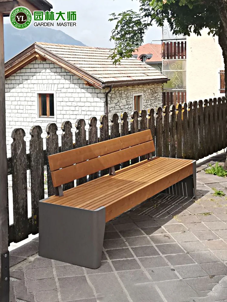 Stainless steel outdoor park chair outdoor solid wood bench courtyard square garden landscape