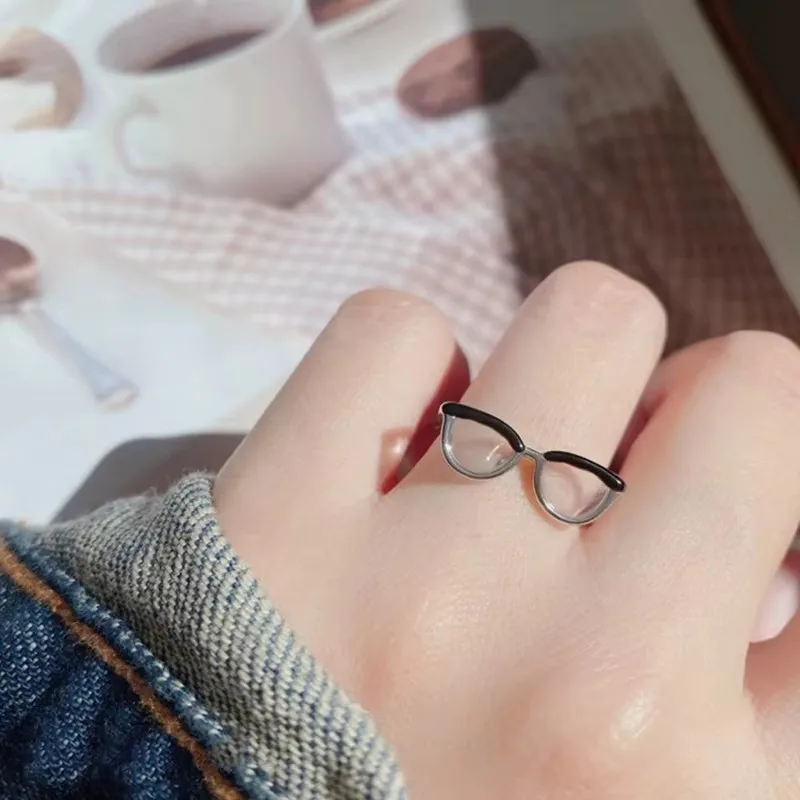 Cute Small Glasses Rings Cute Eyeglasses Open Ring For Women Men Girls Funny Adjustable Mini Eyewear Finger Buckle Jewelry