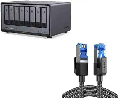 UGREEN NASync DXP8800 Plus 8-Bay Desktop NAS,Network Attached Storage (Diskless) Bundle Cat 8 Ethernet Cable 10FT, High Speed Braided 40Gbps 2000Mhz Network Cord.