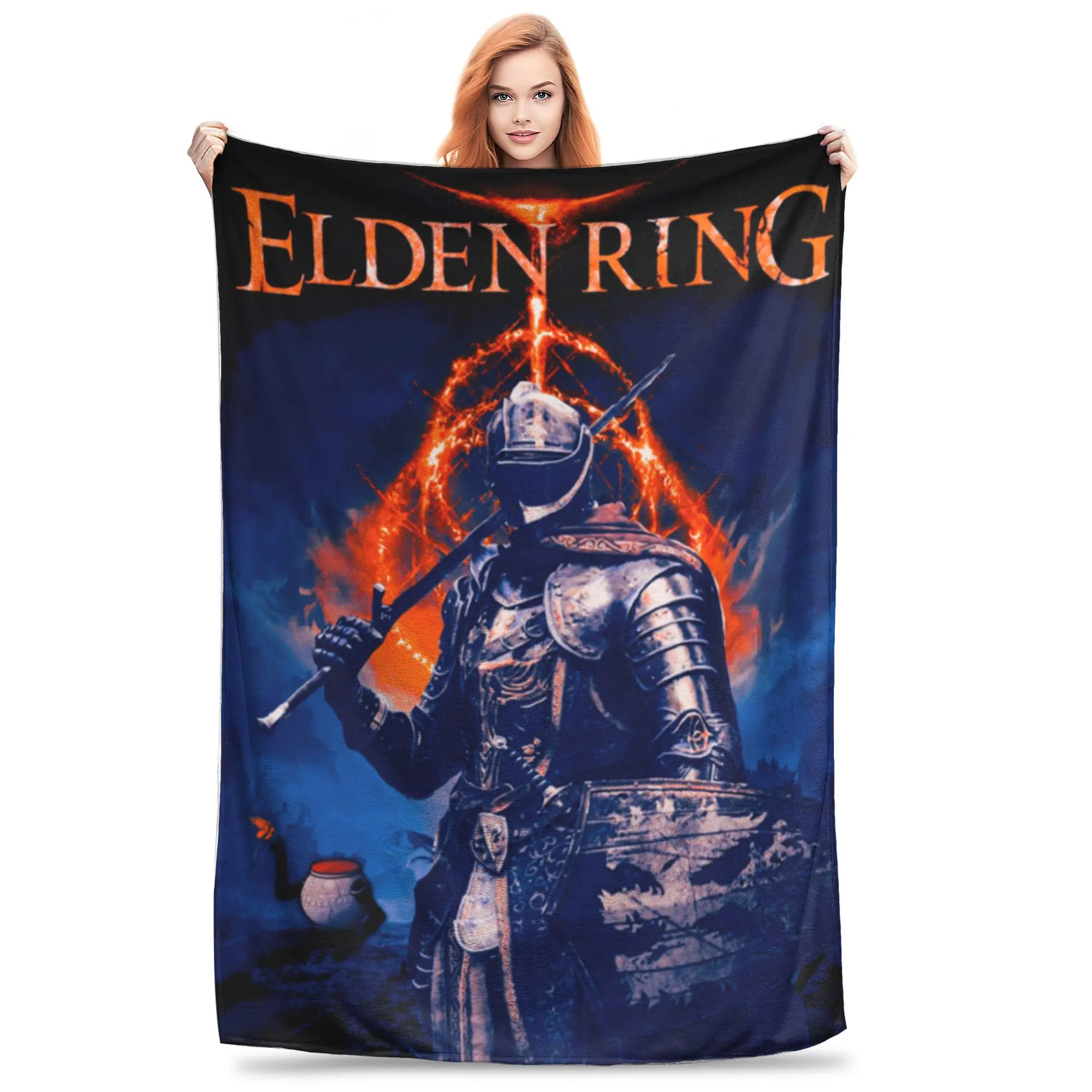 Eldened Ringed Fleece Blanket Undead Knight Dark Souls Games Custom Throw Blankets for Home 200x150cm Rug Piece