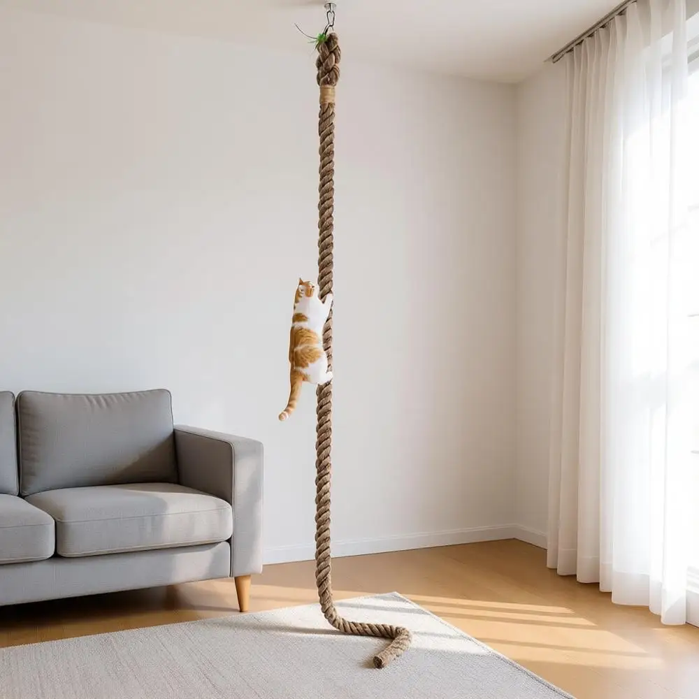 

2 x 9.84ft Cat Climbing Rope with Hook or Ceiling & Wall Mount, Natural Sisal Rope or Cat Scratcher with Leather Toy for Indoor/