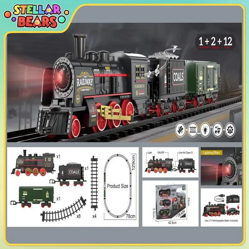 

Retro Steam Train Model Simulation High Speed Electric Rail Train Toys for Children Track Parking Lot Boys Toy Kid Birthday Gift