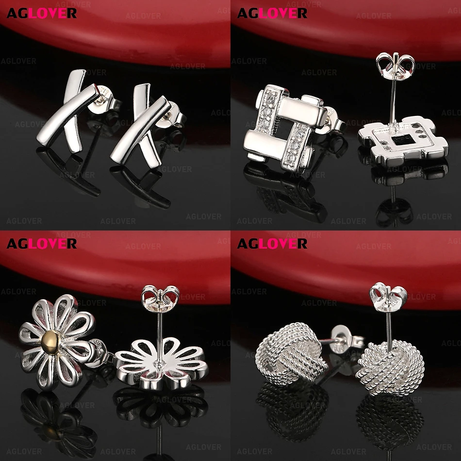 

AGLOVER 925 Sterling Silver Irregular Square Earrings Women Fashionable And Versatile Engagement Wedding Jewelry