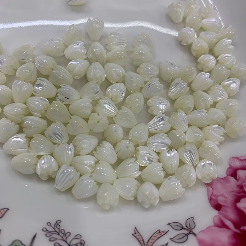 8*10MM carved pikake beads natural shell mother of pearl pikake jasmine flower beads for Vintage hawaiian jewelry