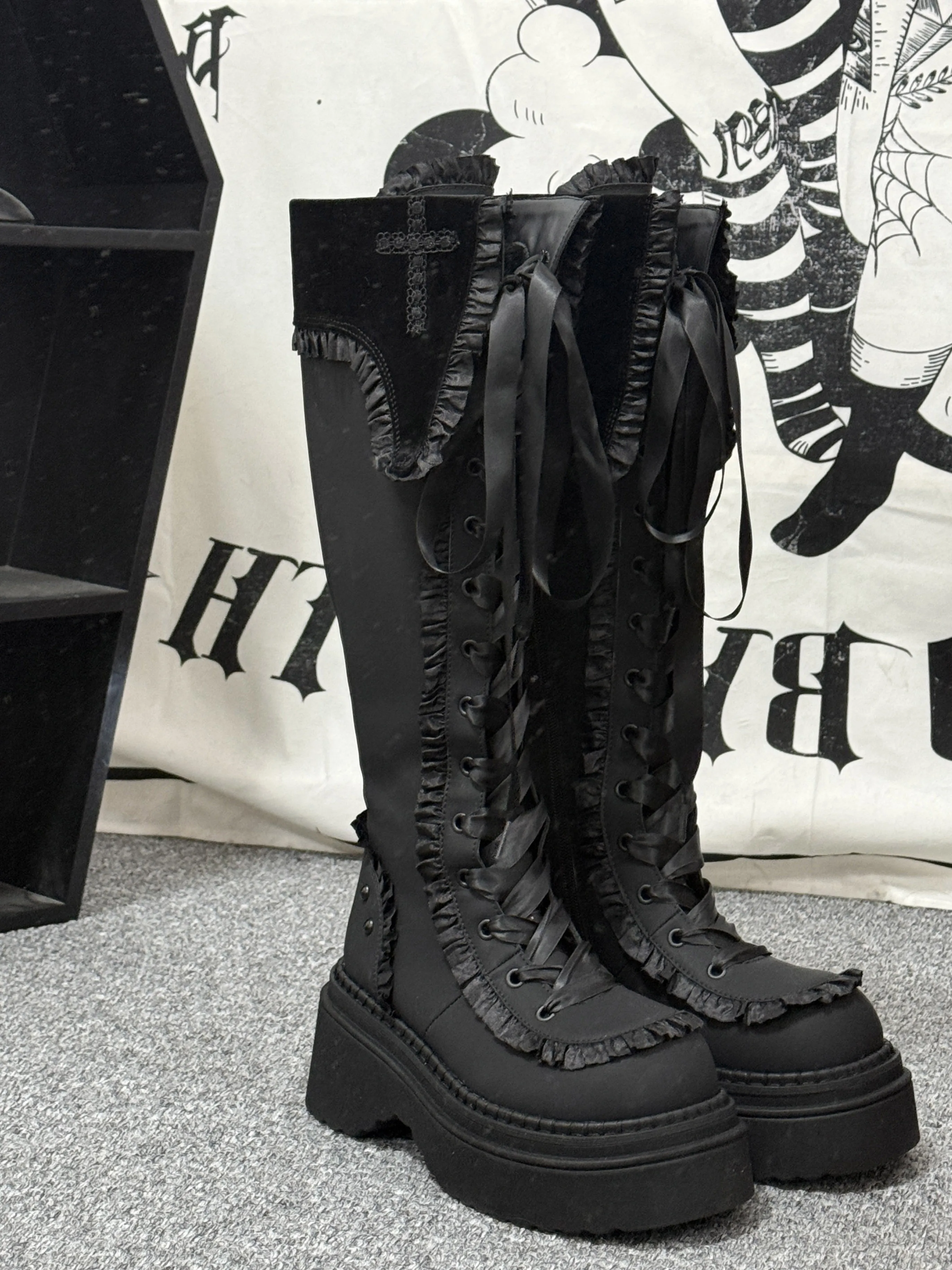 Niche Designer Punk Style Women's Shoes Avant-Garde Y2K Subculture Punk Flip Gothic Platform Knee-High